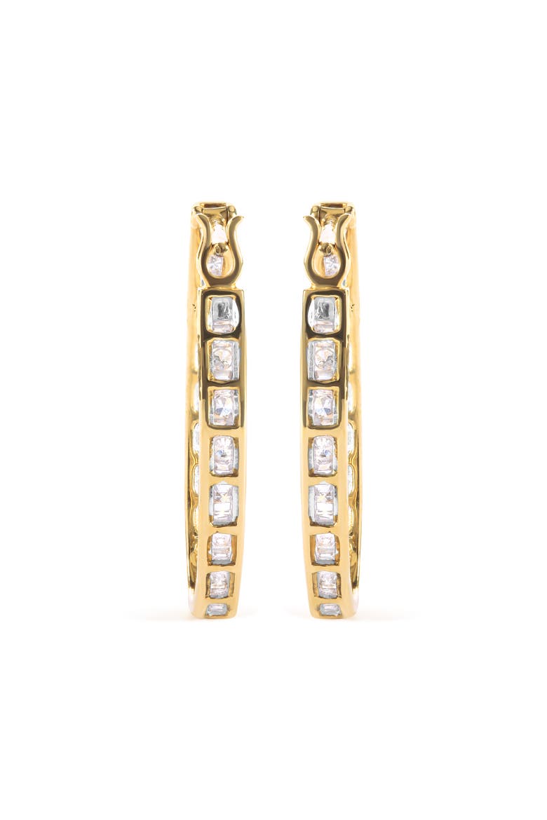 10K Yellow Gold 1.00 Ct Round and BaguetteDiamond U-Hoop Earrings, Alternate, color, Yellow