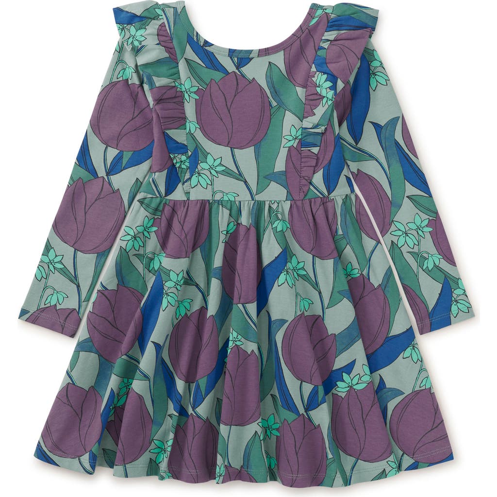 Tea Collection Ruffle Shoulder Ballet Dress in Tulip Twist In Green