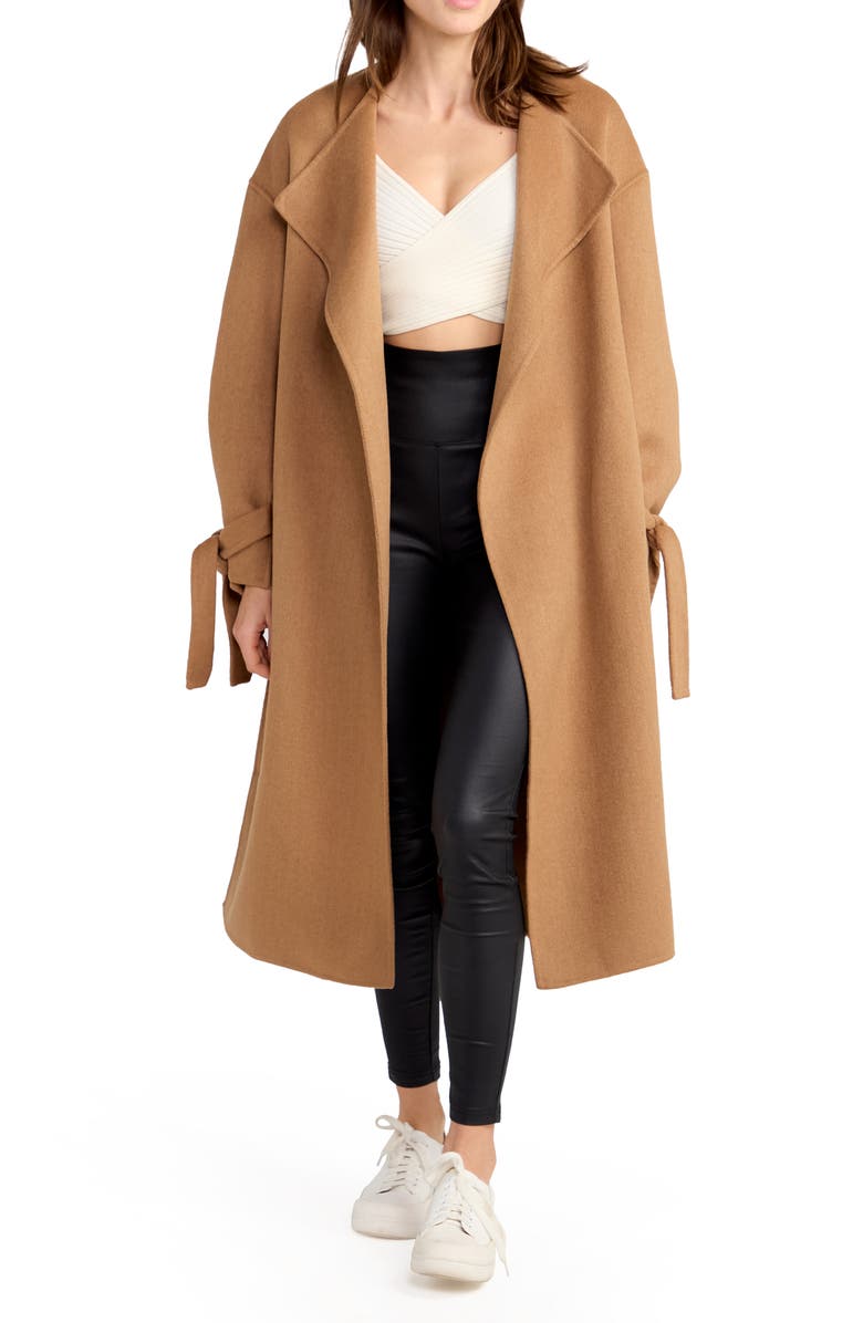 Belle & Bloom Head Over Heels Collarless Robe Coat, Main, color, Camel