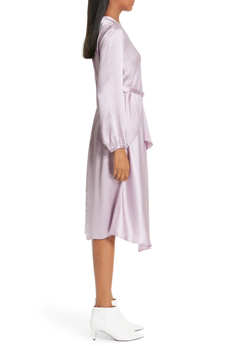 Hammered Satin Faux Wrap Dress, Alternate, color, PURPLE FROST