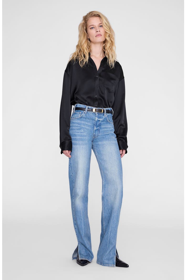 Scott Cropped Satin Shirt, Alternate, color, Black