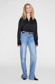 ANINE BING Scott Cropped Satin Shirt