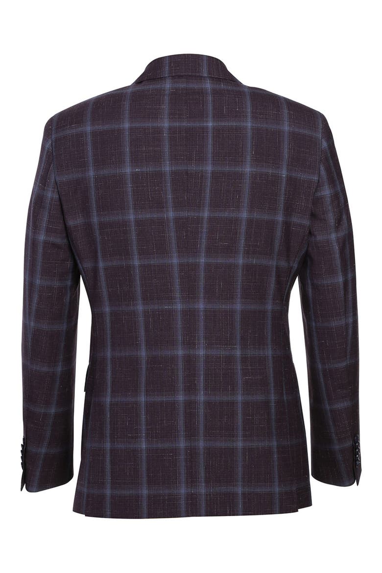 Trim Fit Check Wool Blend Suit, Alternate, color, PURPLE