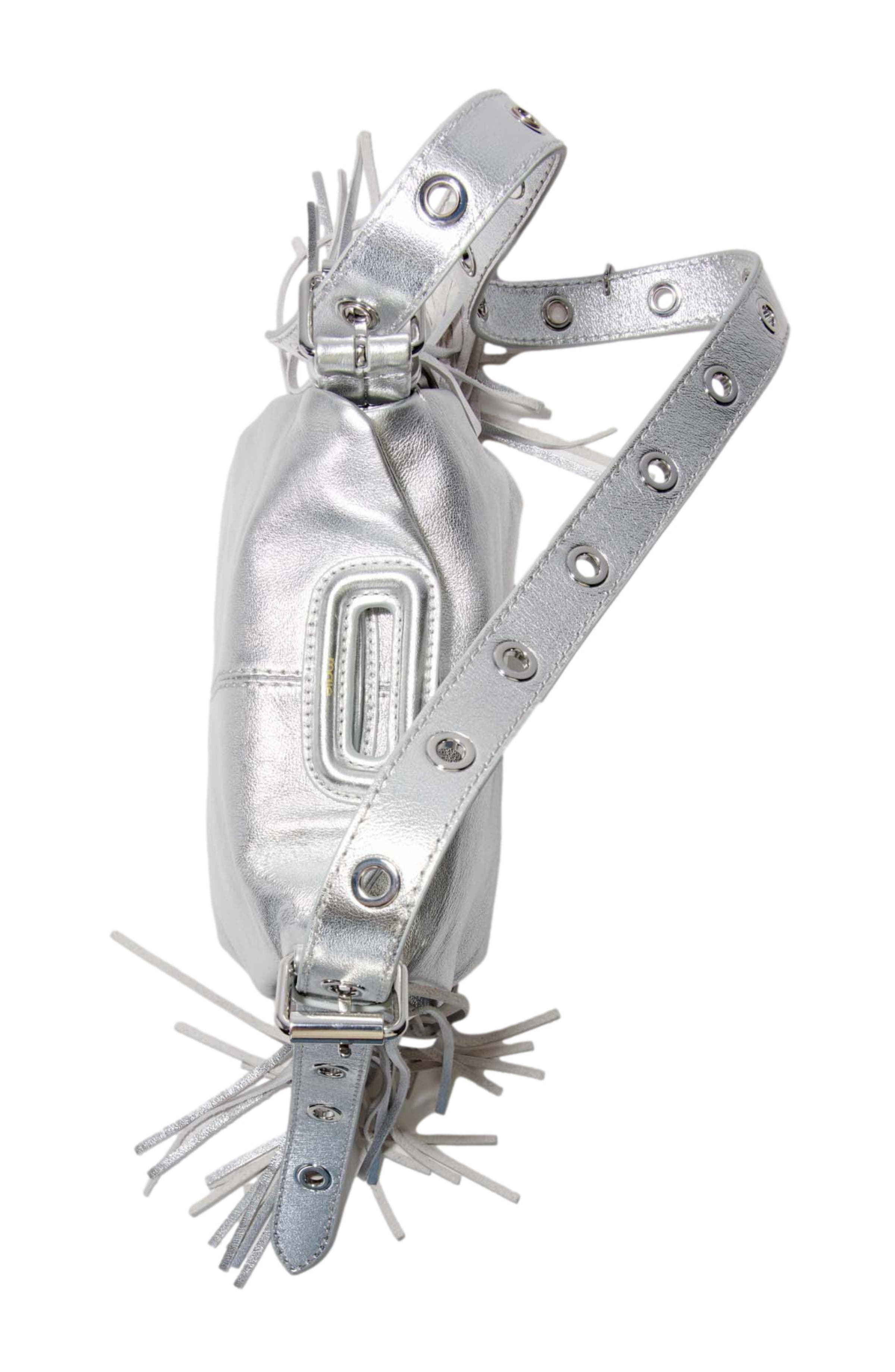 maje Metallic leather Miss M Mini bag, Alternate, color, Silver