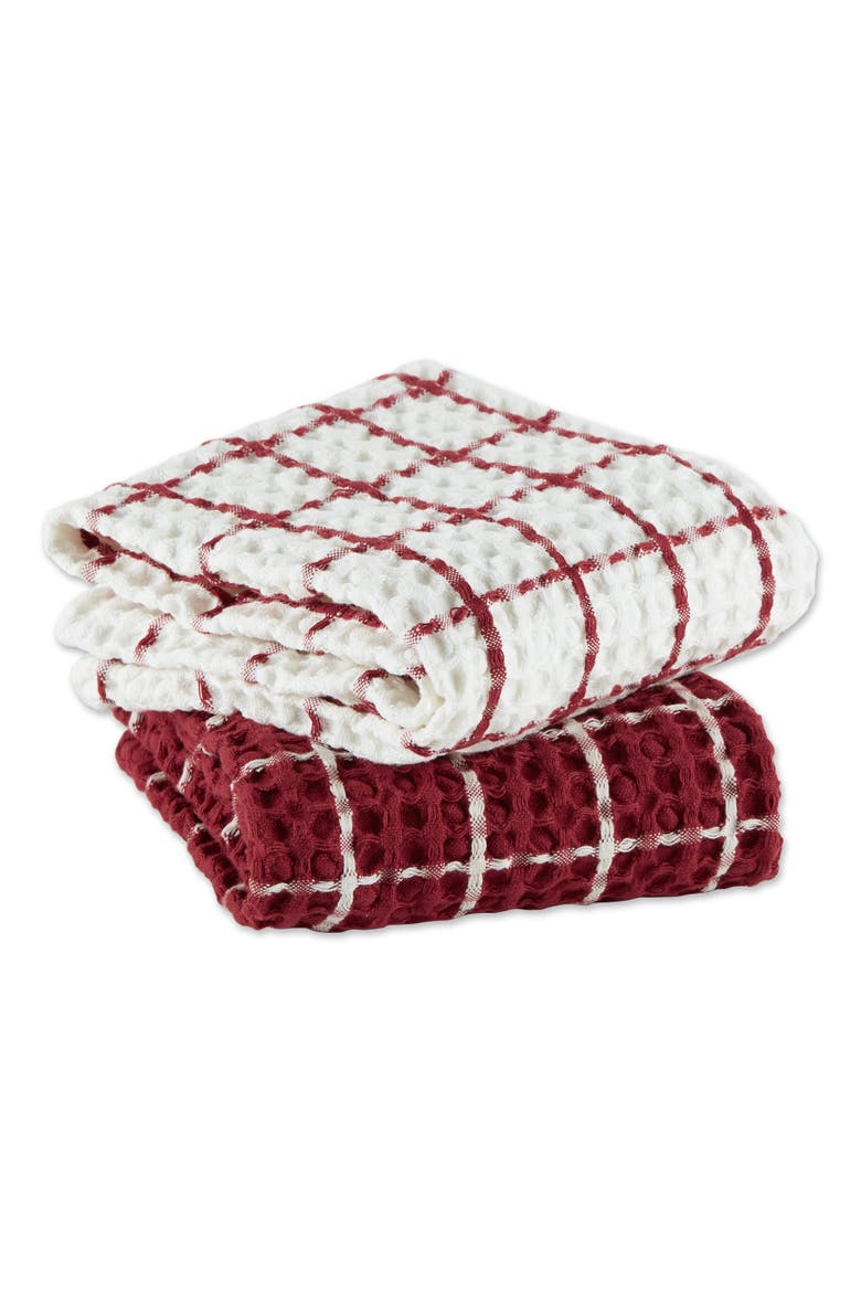 Windowpane Oversized Washed Waffle Dishtowel Set/2, Alternate, color, Barn Red