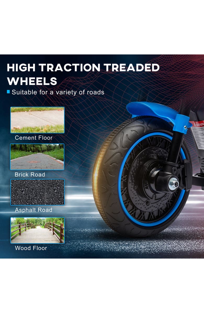 Aosom 6V Kids Motorcycle with Training Wheels Single Button Start Headlight, Alternate, color, Blue