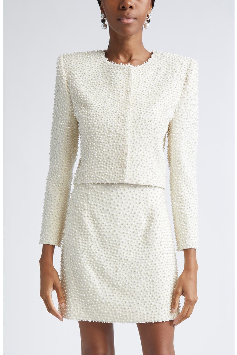Faux Pearl Embellished Crop Jacket, Main, color, IVORY