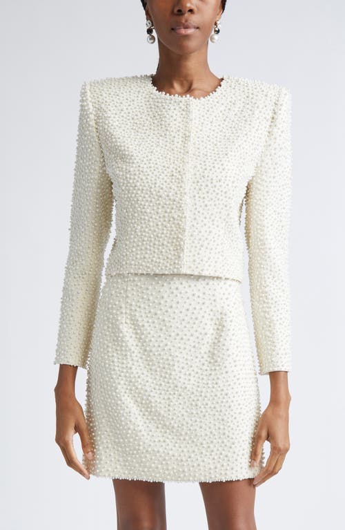 Carolina Herrera Faux Pearl Embellished Crop Jacket in Ivory at Nordstrom, Size 8