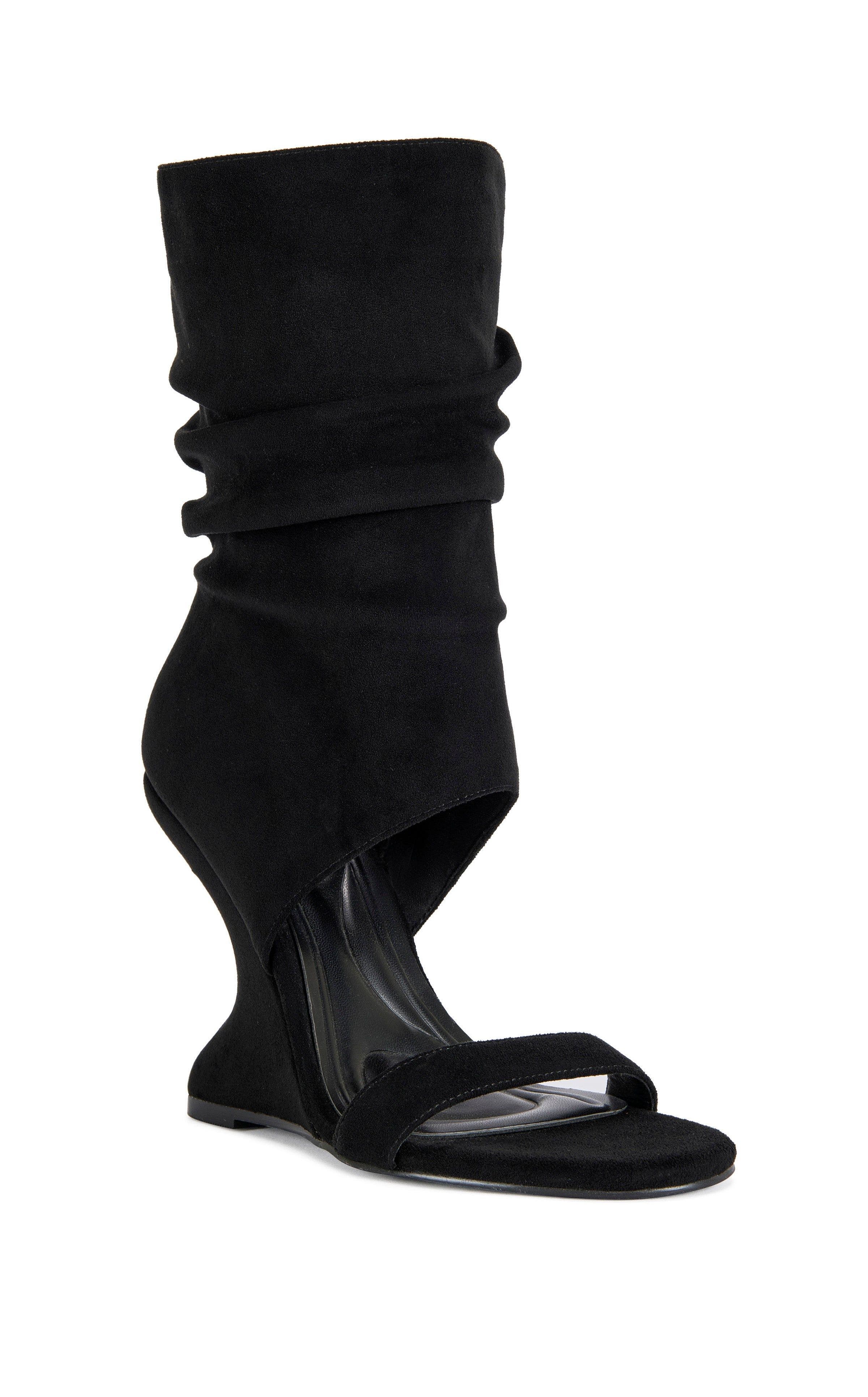 AZALEA WANG KYVELISA-BLACK SLOUCH WEDGE SANDAL BOOTIE - BLACK / 8 / WEDGE, Alternate, color, Black