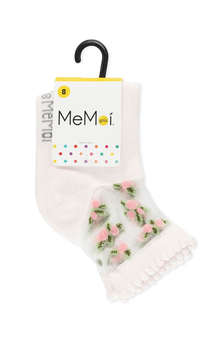MeMoi Peek-A-Boo Sheer Floral Crew Socks, Alternate, color, Light Pink