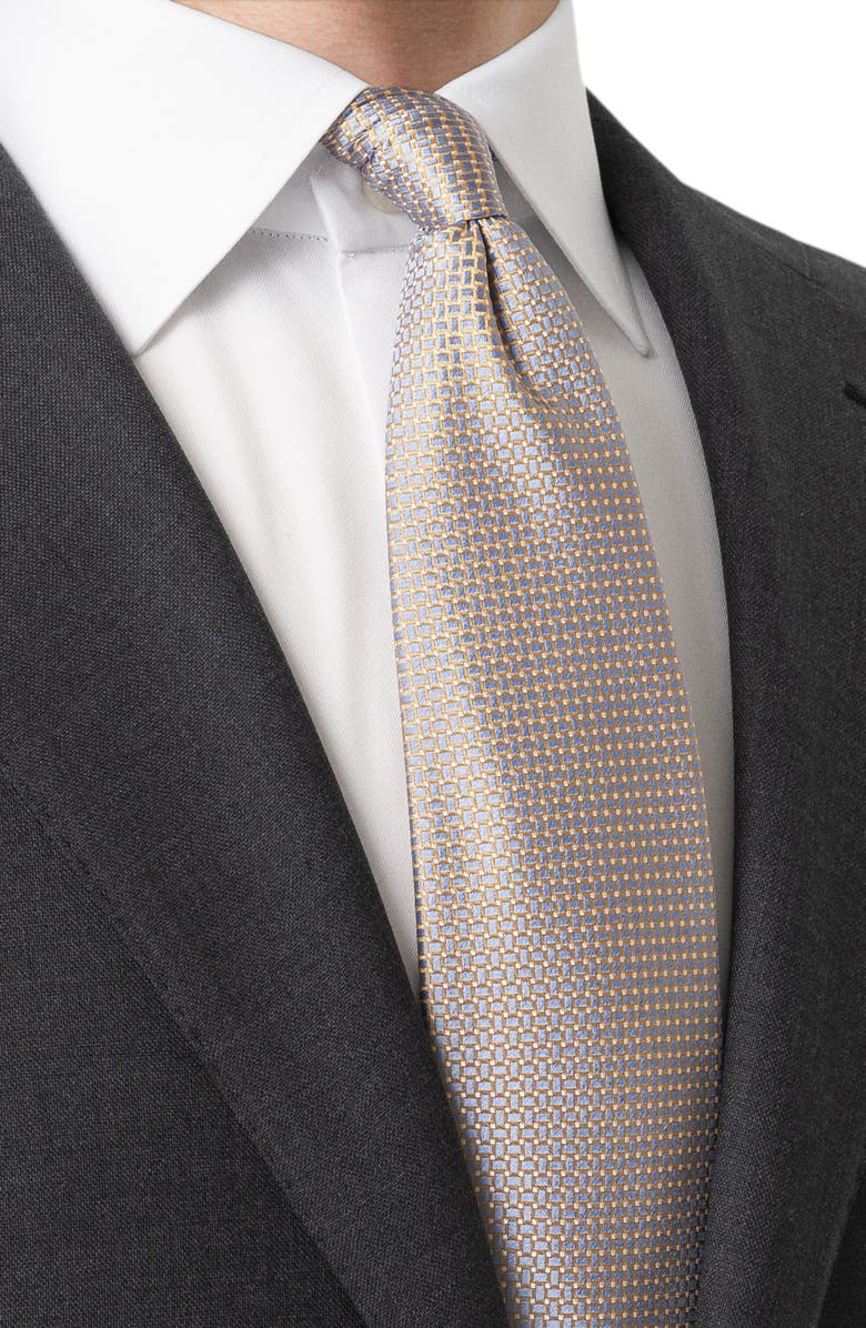 Eton Geometric Jacquard Silk Tie, Alternate, color, Light Yellow