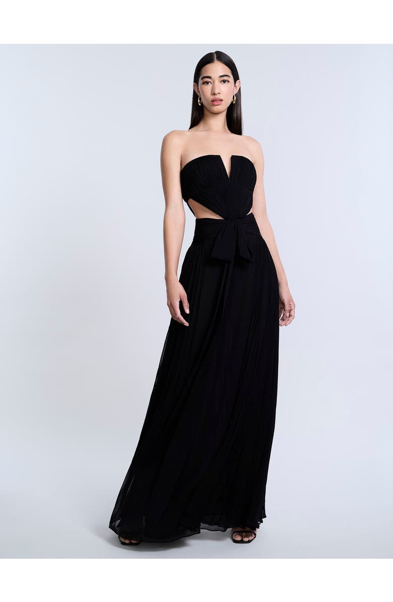 BCBGMAXAZRIA Cutout Shirring Bow Tie Gown, Alternate, color, Black