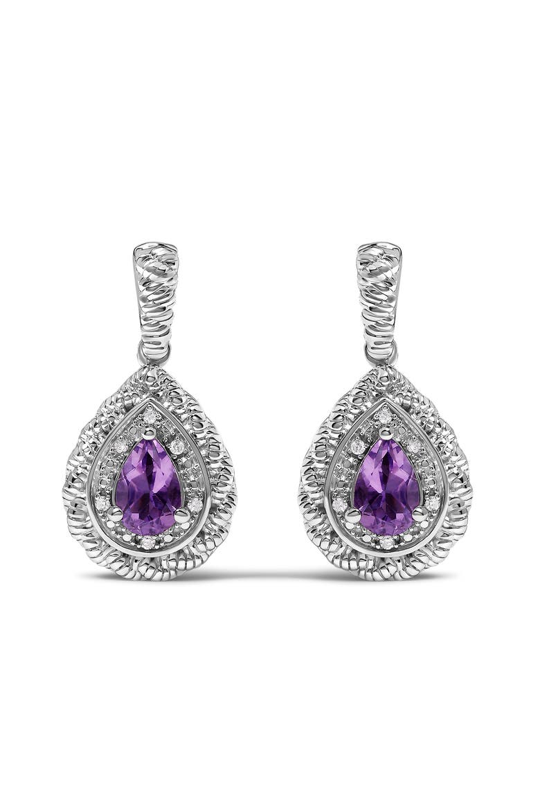 Sterling Silver Pear Cut Amethyst and Diamond Accent Teardrop Drop Earrings, Main, color, Silver