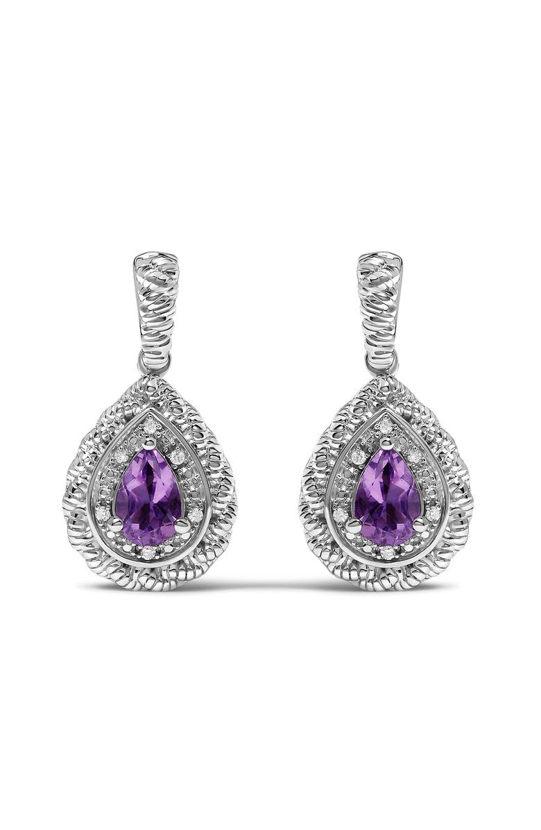 Haus of Brilliance Sterling Silver Pear Cut Amethyst and Diamond Accent Teardrop Drop Earrings, Main, color, Silver