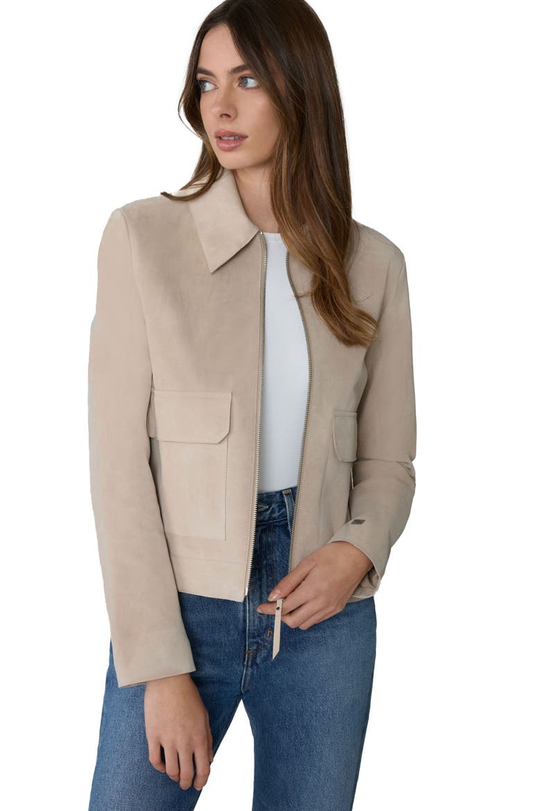 Allan Front Zip Suede Jacket, Alternate, color, ALMOND