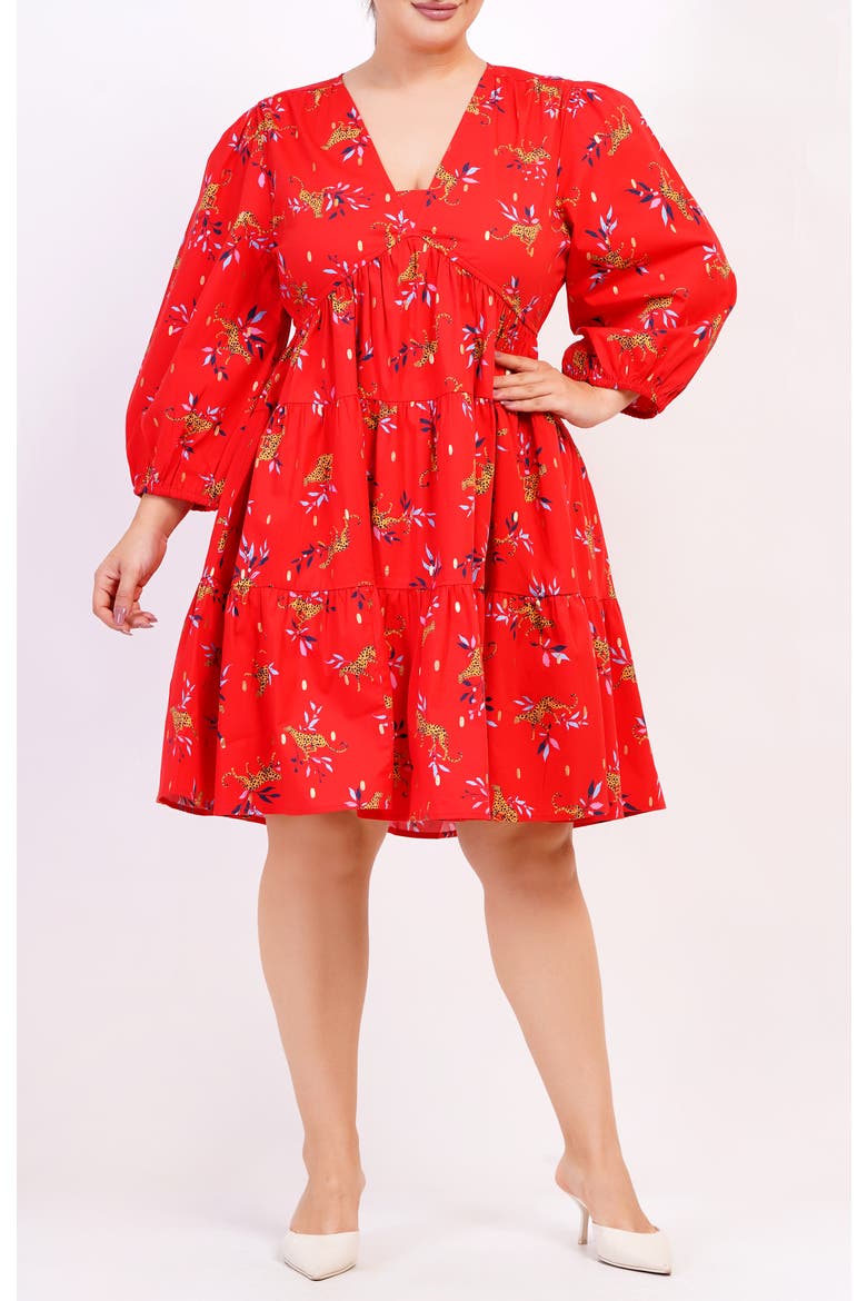 Zariah Empire Waist Mini Dress, Main, color, Red with floral pattern