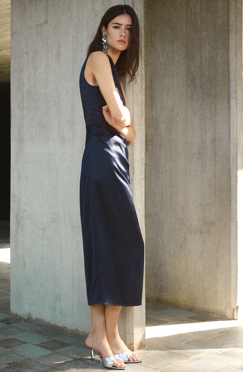 MANGO Pleat Shoulder Ruched One-Shoulder Dress, Alternate, color, 