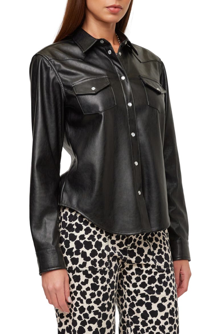 Anna Faux Leather Shirt, Alternate, color, BLACK