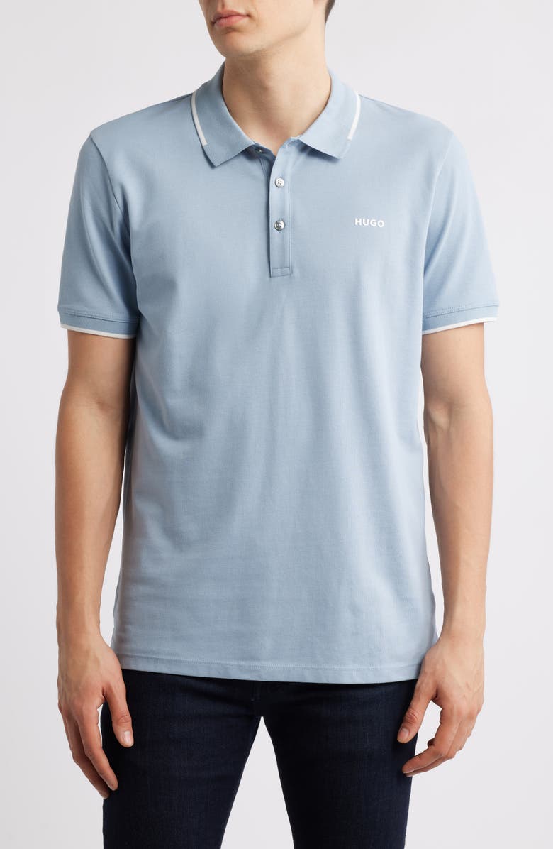 HUGO Dino Tipped Polo, Main, color, Open Blue