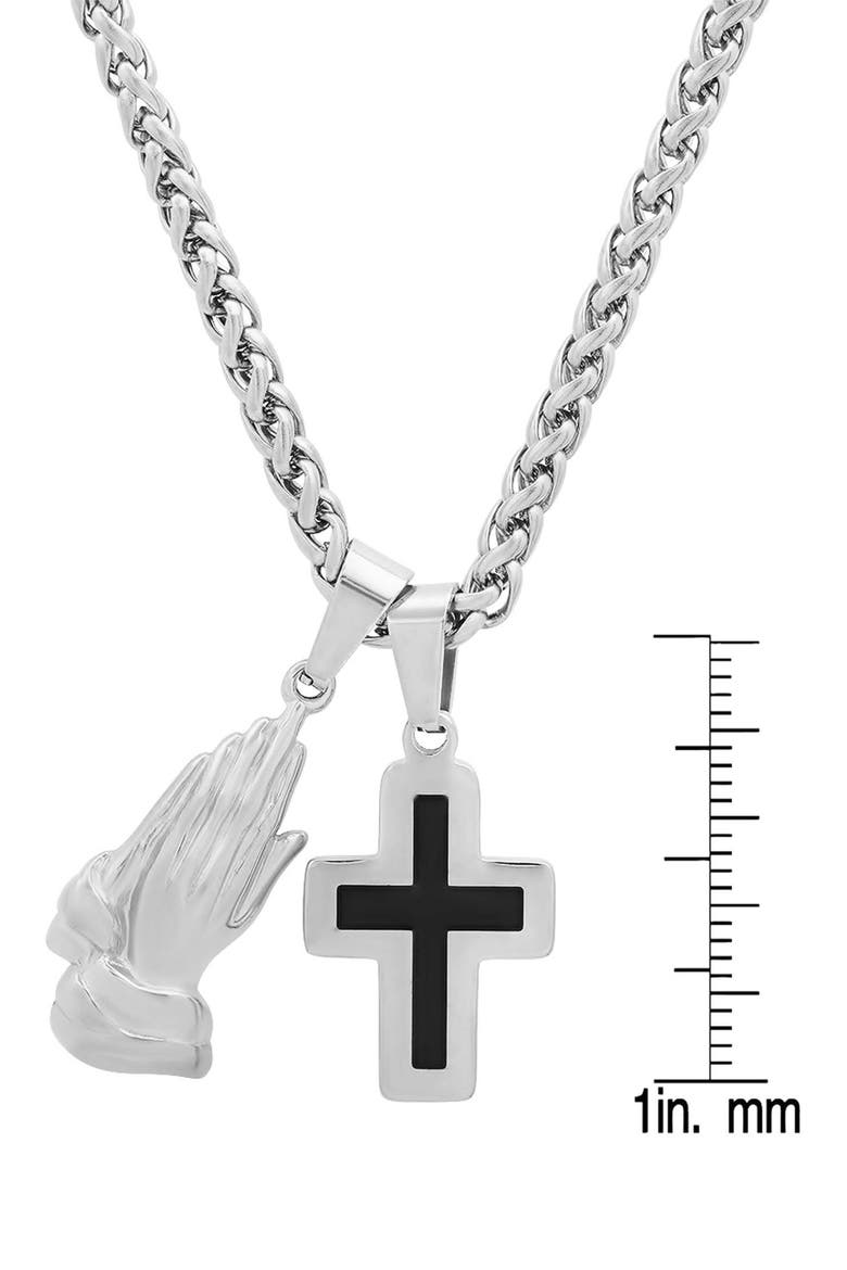 Prayer Hand & Cross Pendant Necklace, Alternate, color, SILVER