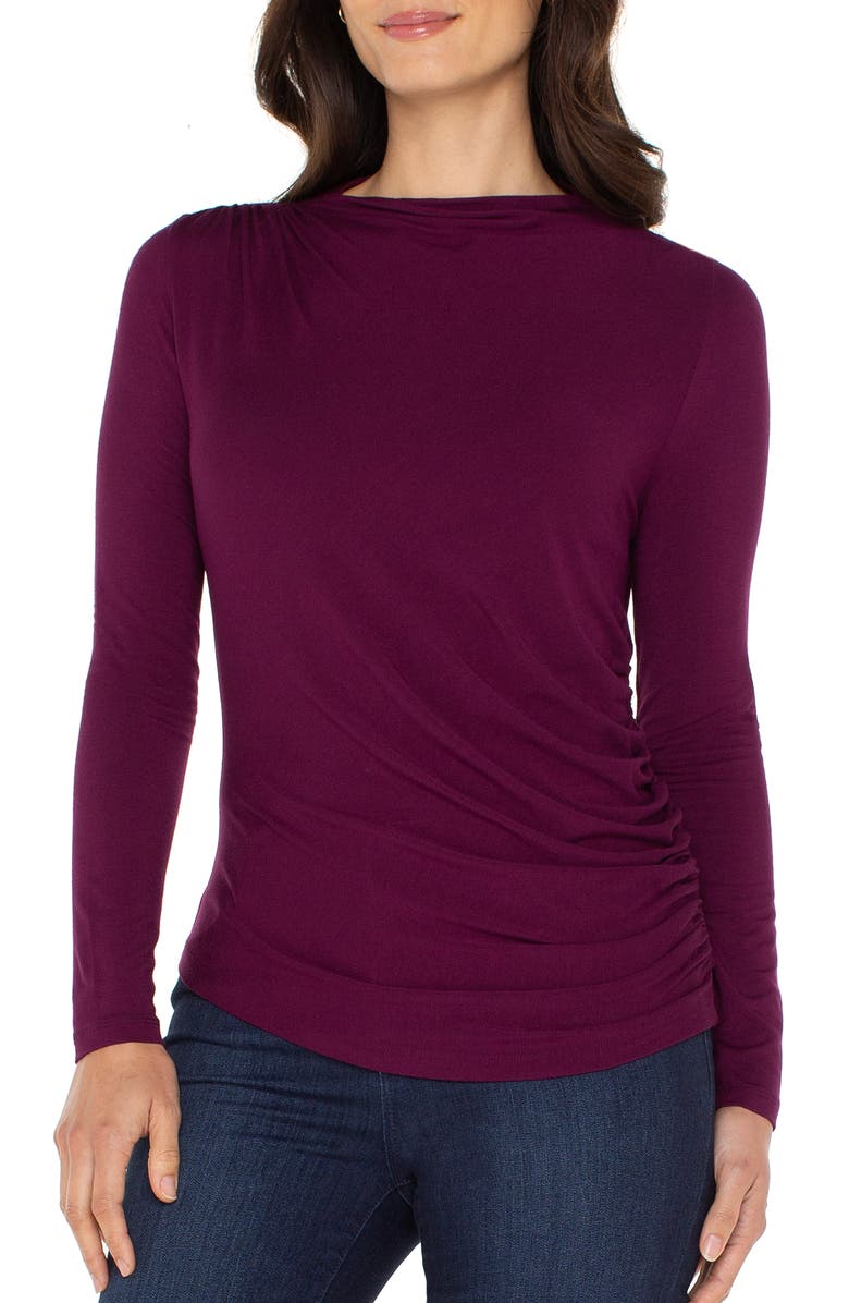 Liverpool Los Angeles Long Sleeve Ruched Knit Top, Main, color, Wine Berry