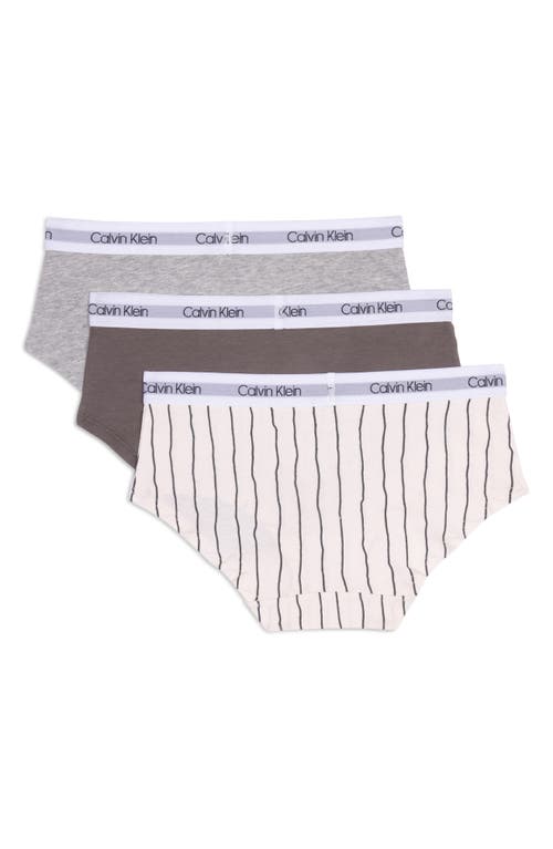 Shop Calvin Klein Stretch Cotton Hipster Panties In Anthracite Stripe/grey/heather