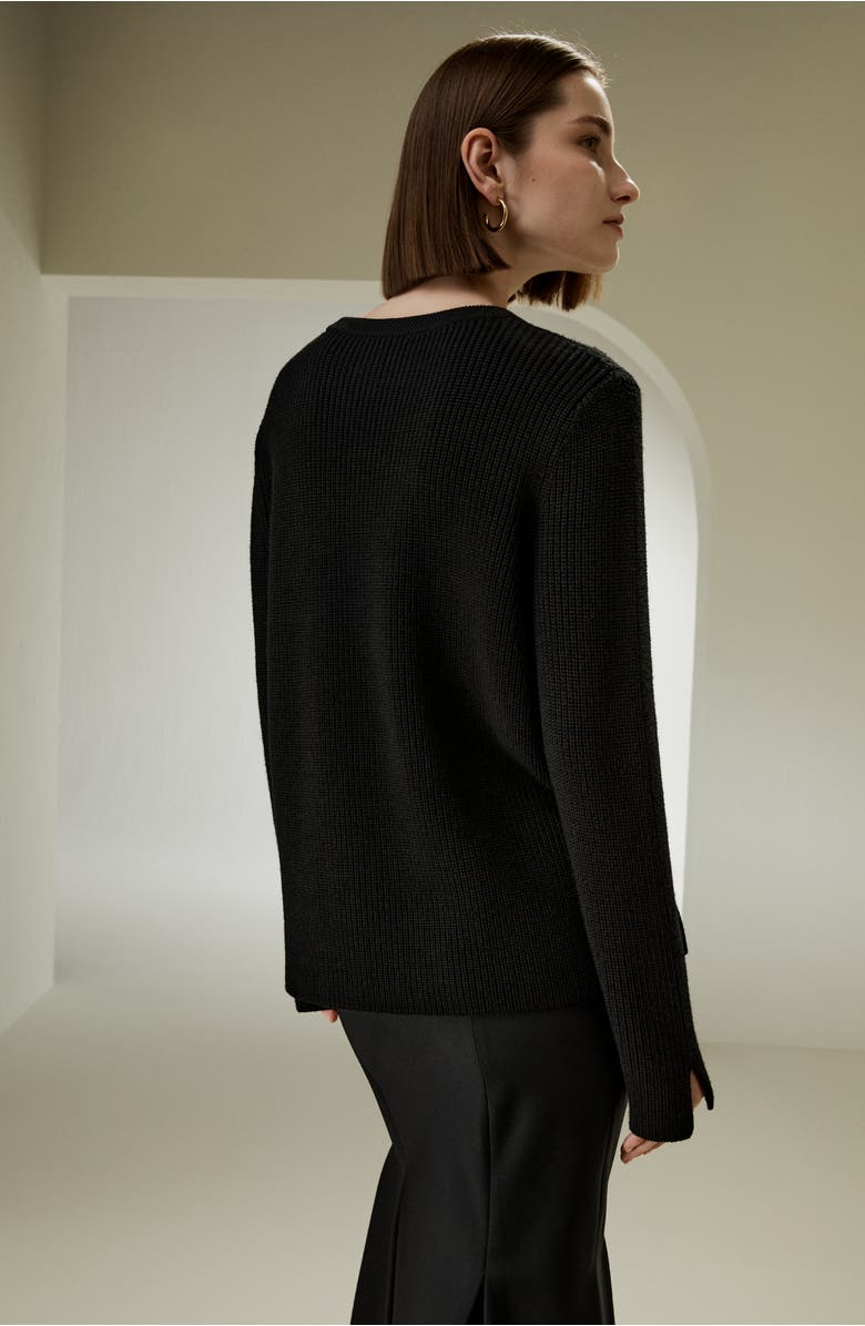 Lilysilk Merino Wool Ribbed Slit Cuff Sweater, Alternate, color, 