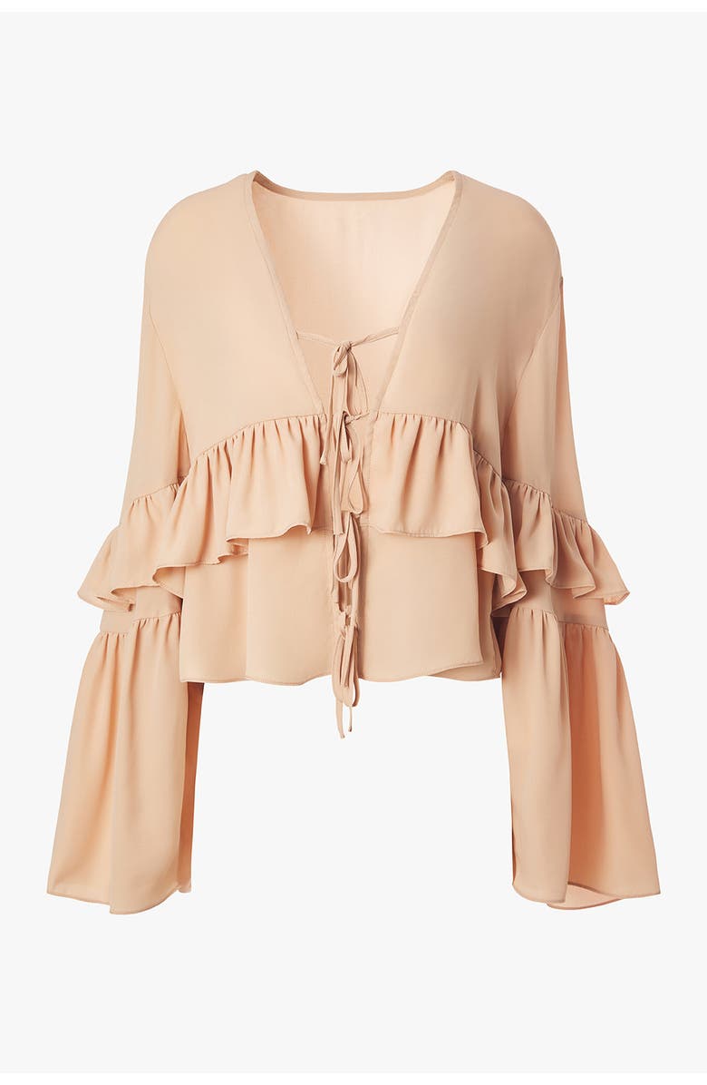 WeWoreWhat Ruffle Tie Front Top, Alternate, color,