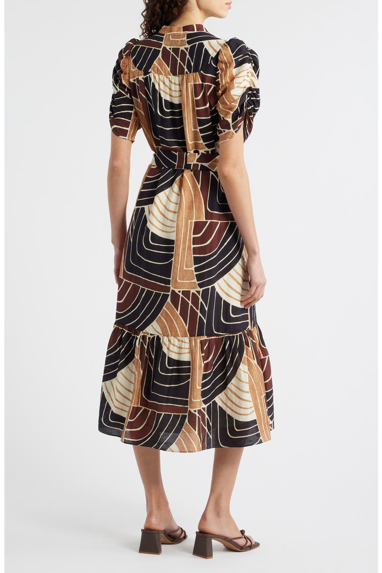 Merl Tie Waist Midi Dress, Alternate, color, CHOCOLATE MULTI