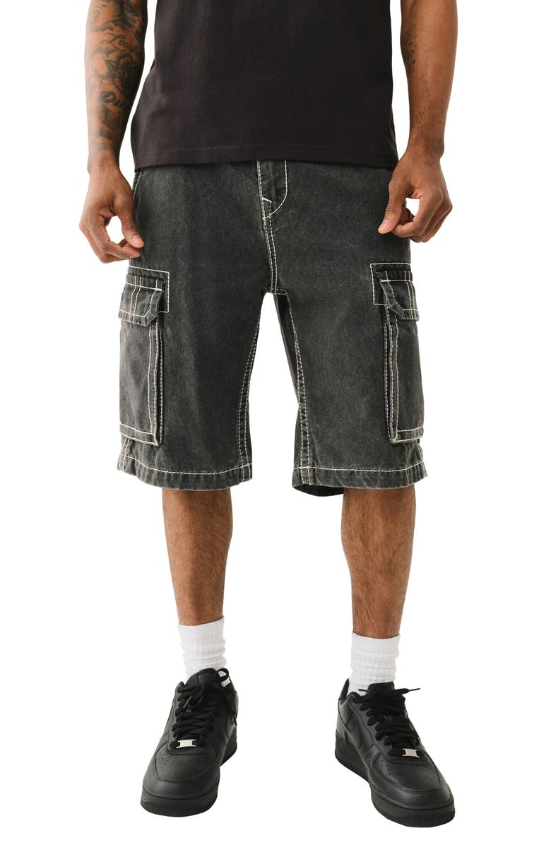 True Religion Vinny Baggy Denim Cargo Shorts, Main, color, Bullet Black Wash