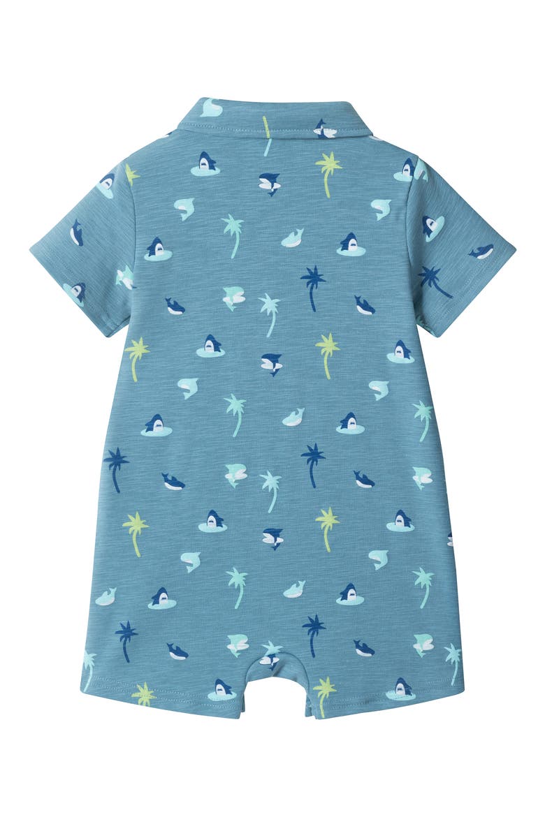 Print Cotton Blend Polo Romper, Alternate, color, BLUE