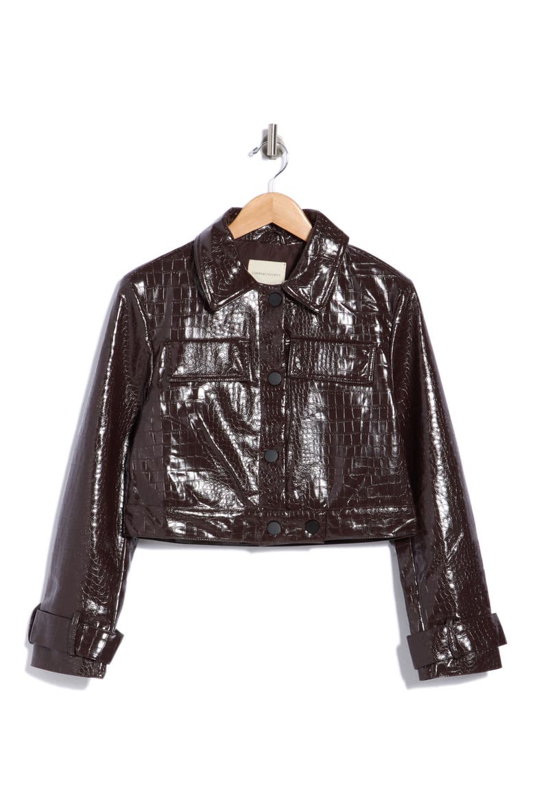 Croc Embossed Faux Leather Jacket, Main, color, CHOCOLATE PLUM CROC