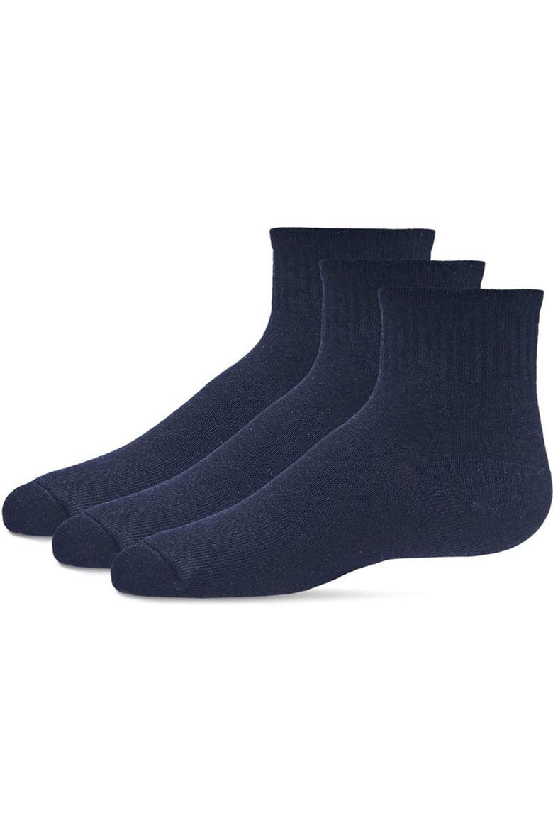 Kids' 3 Pair Pack Mid Cut Cotton Blend Socks, Main, color, Navy