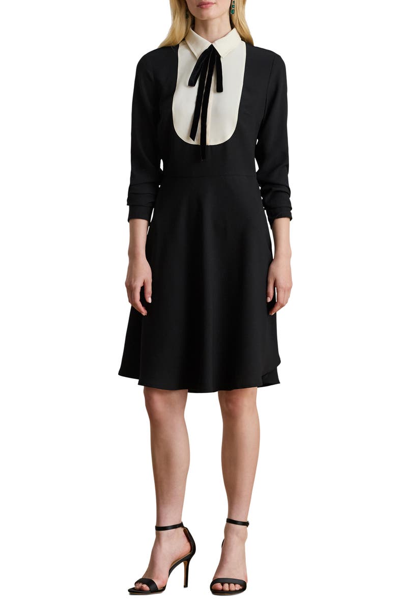 Lauren Ralph Lauren Two Tone Long Sleeve Dress, Main, color, Black/ Mascarpone Cream