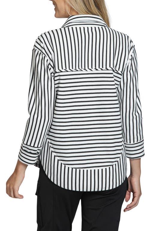 Apny Stripe Grommet Cotton Henley In Black/white Stripe
