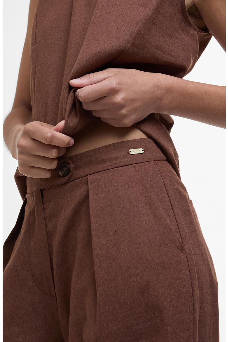 Lucy Pleated High Waist Cotton & Linen Pants, Alternate, color, WALNUT