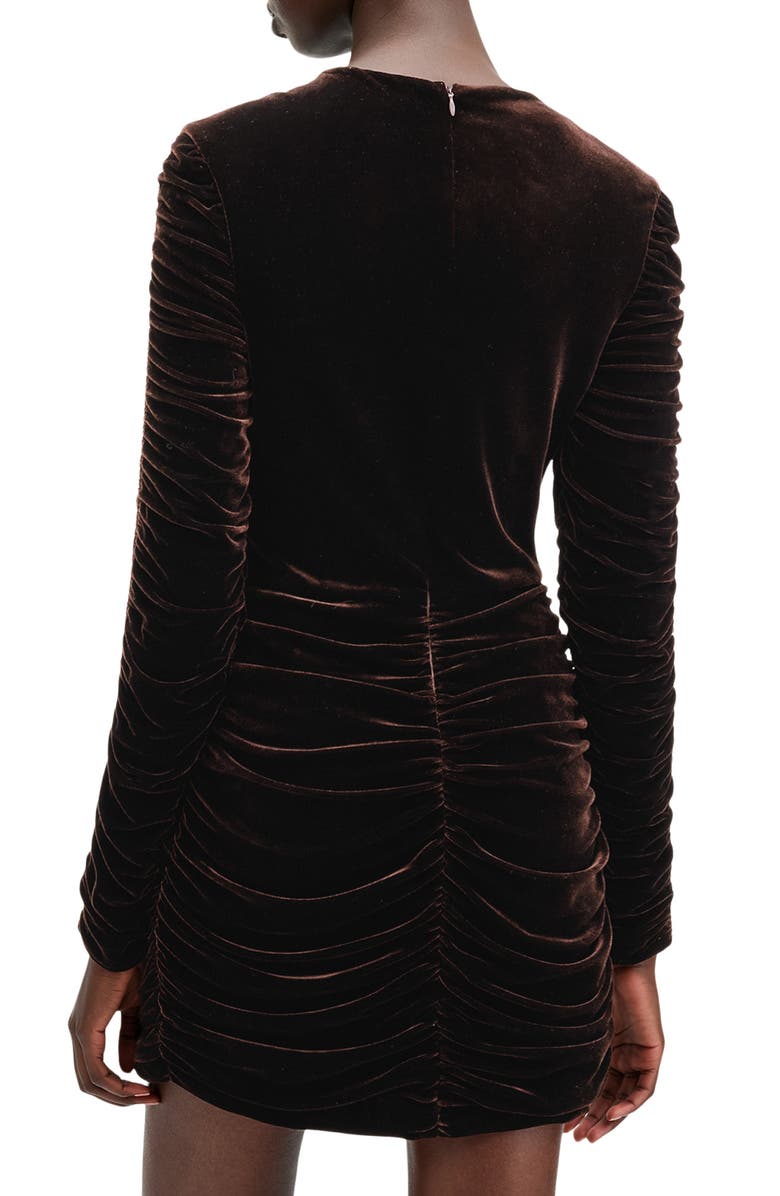 AllSaints Eris Long Sleeve Velvet Minidress, Alternate, color, Rich Brown