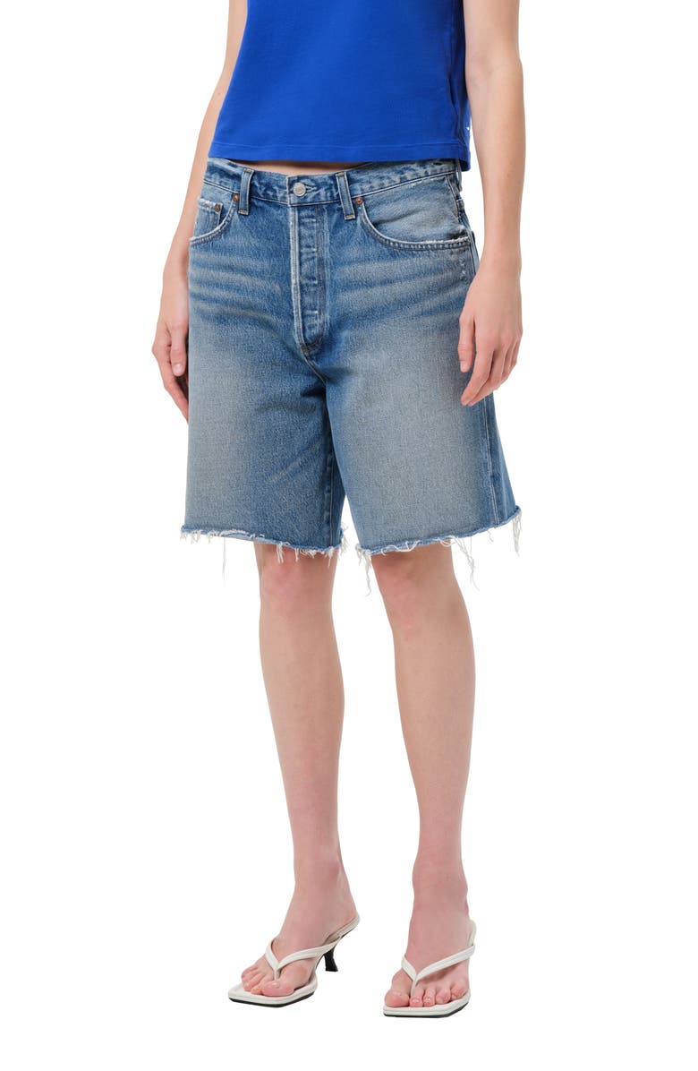 AGOLDE Indra Long High Waist Cutoff Denim Shorts, Alternate, color, Journal Md Marbled Ind