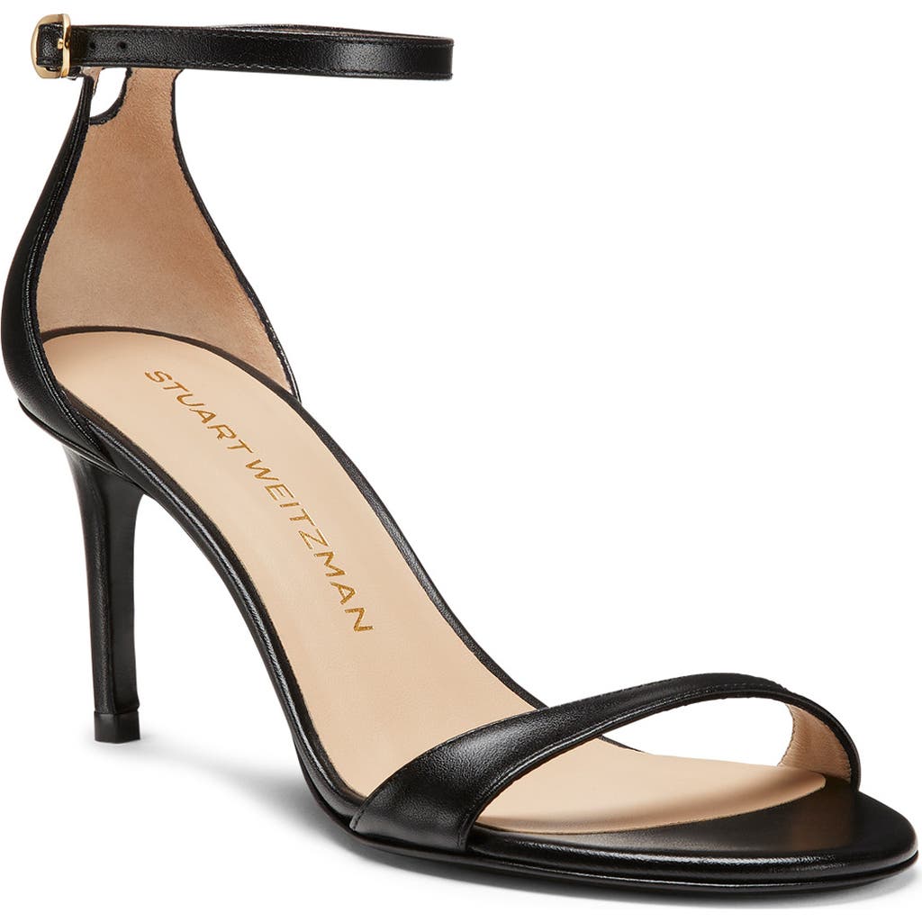 Stuart Weitzman Heel Buckle Open Toe Sandals In Black