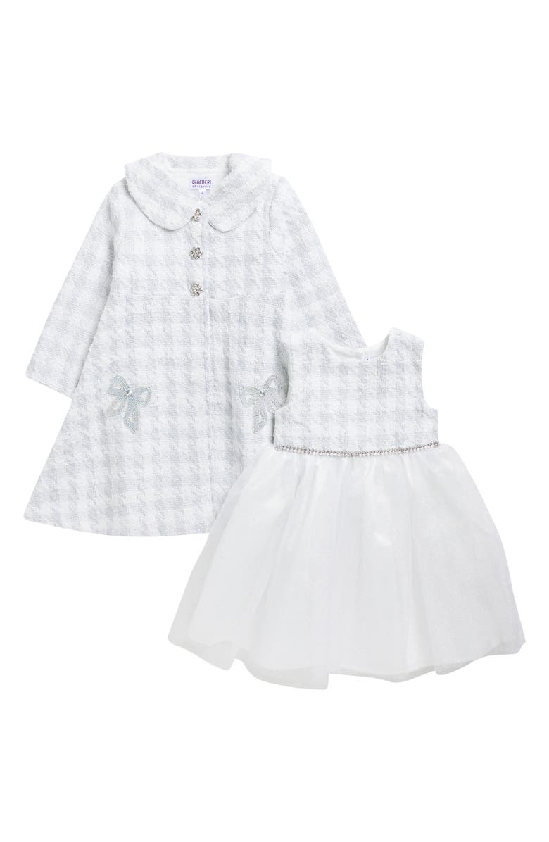 BLUEBERRY Kids' Bouclé Coat & Dress Set, Main, color, Gray / White