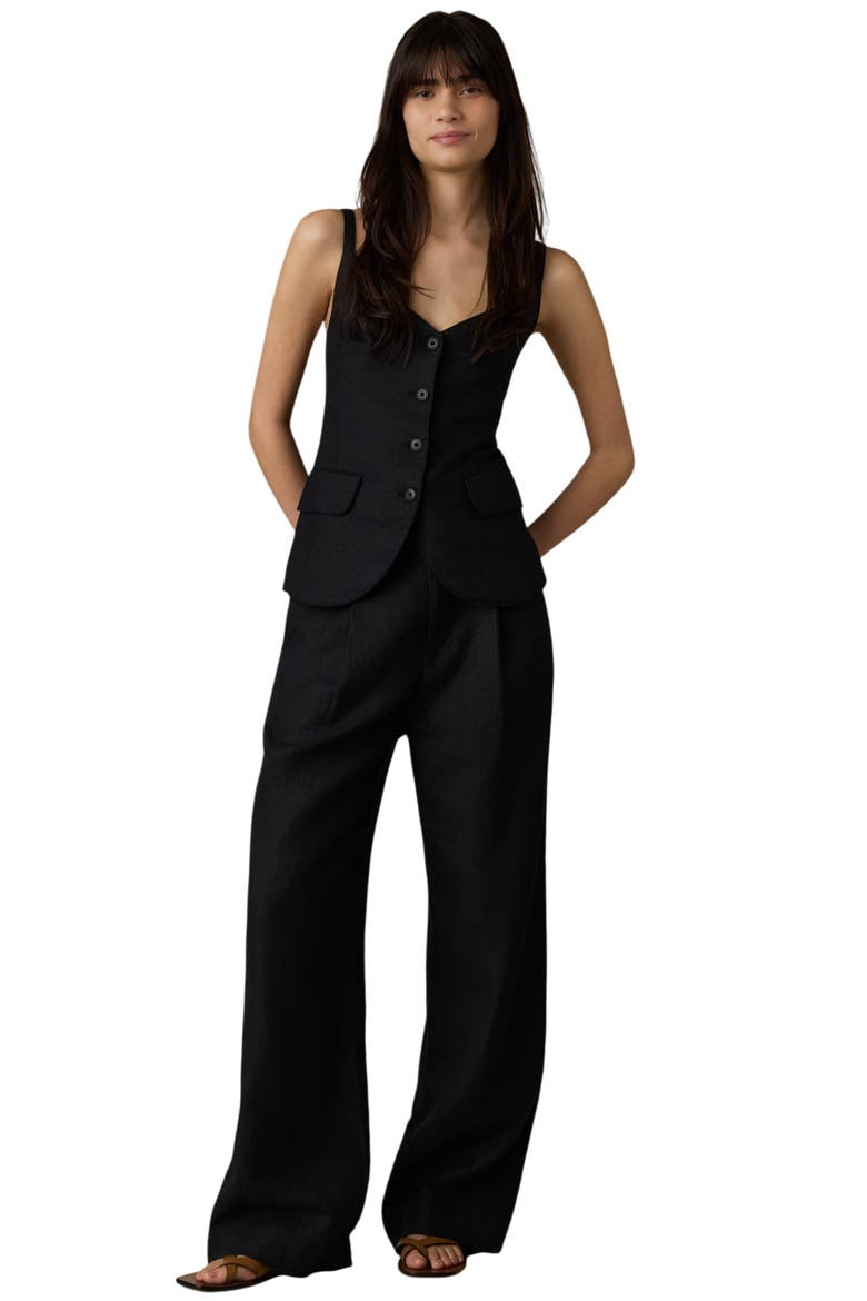 Sun Strider Milo Linen Button-Up Vest, Alternate, color, BLACK