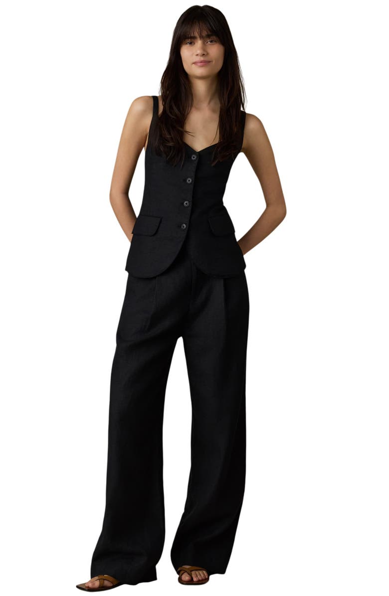 Faherty Sun Strider Milo Linen Button-Up Vest, Alternate, color, Black
