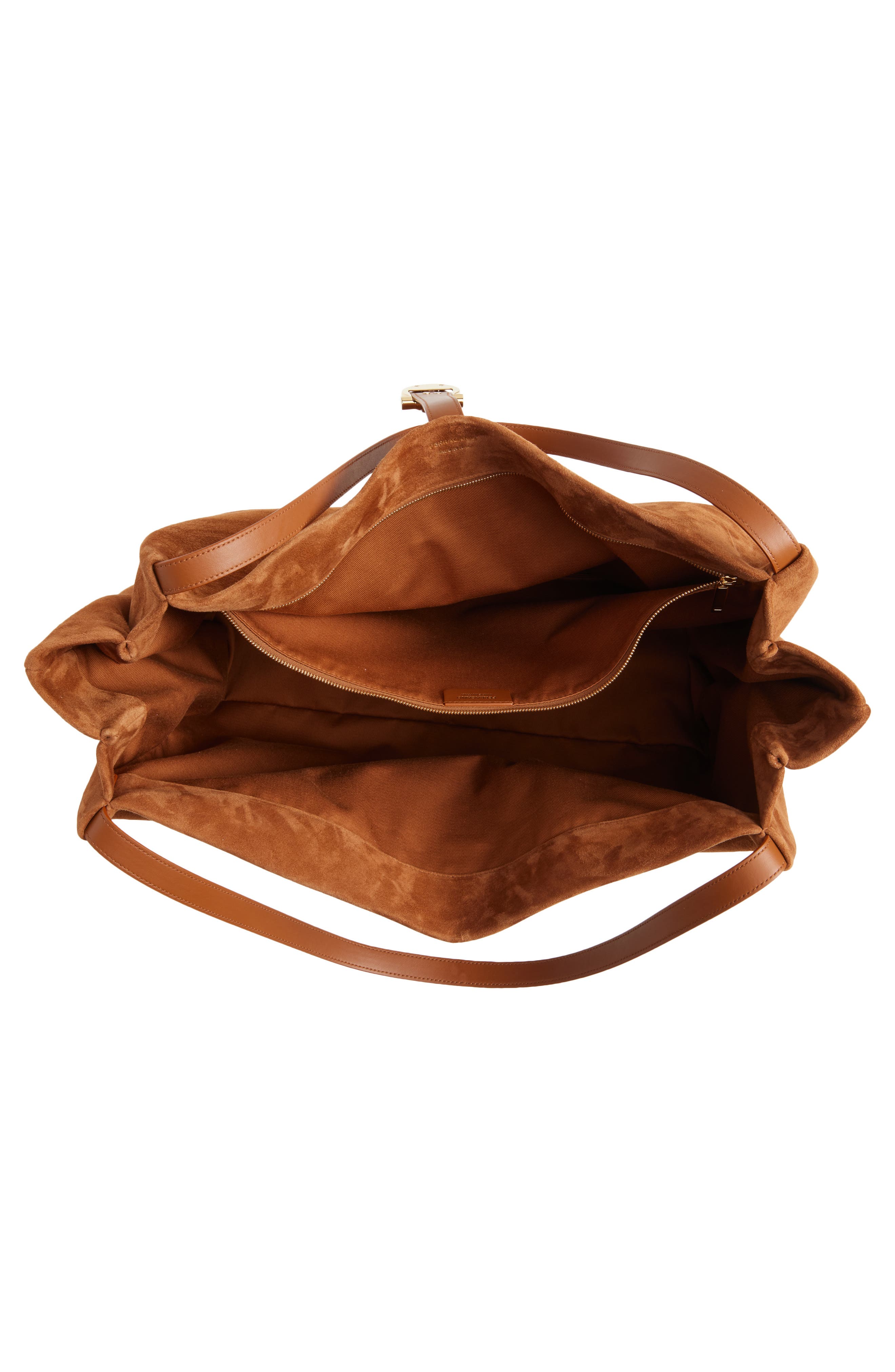 FERRAGAMO Large Lily Suede Tote, Alternate, color, Natural Resort