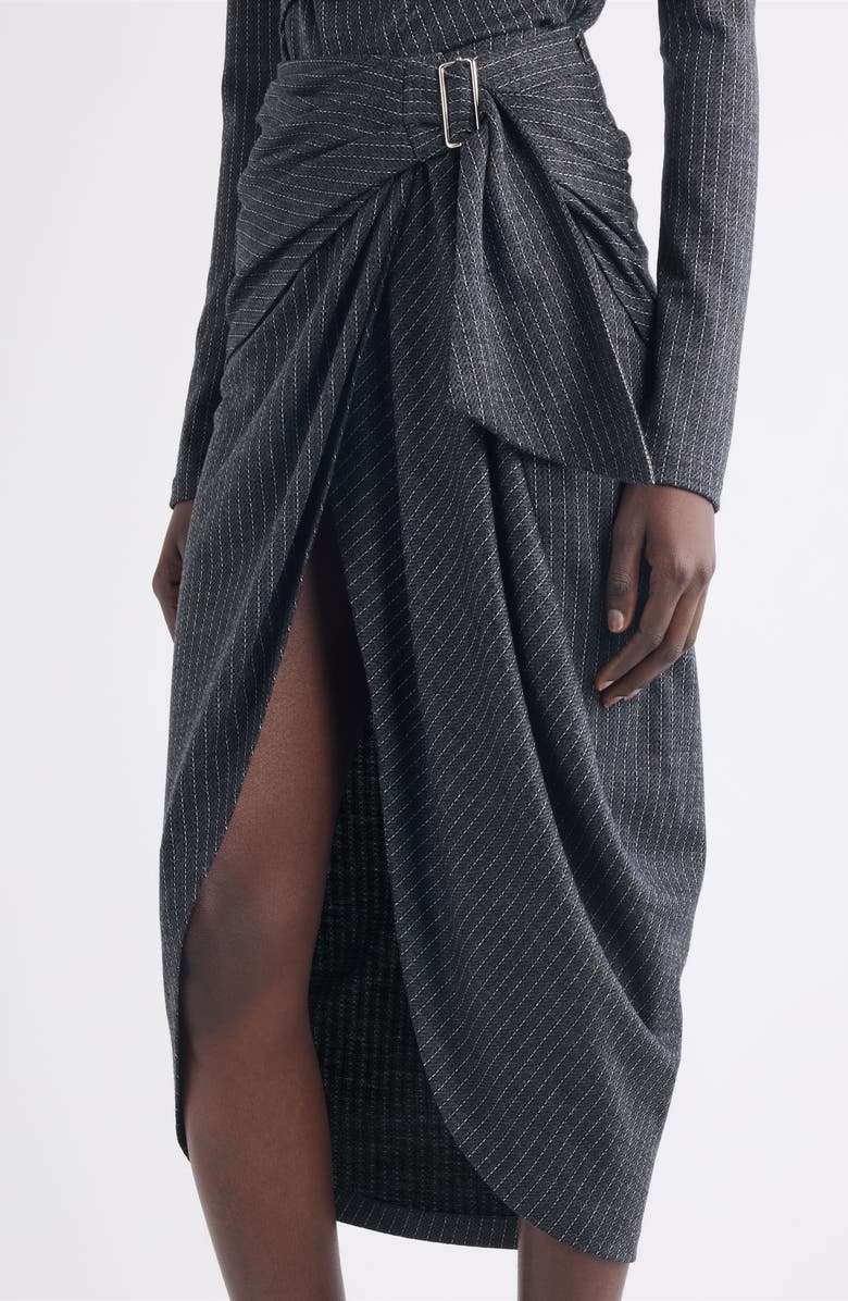 Isabel Marant Reilly Pinstripe Wool Blend Faux Wrap Skirt, Alternate, color, Anthracite