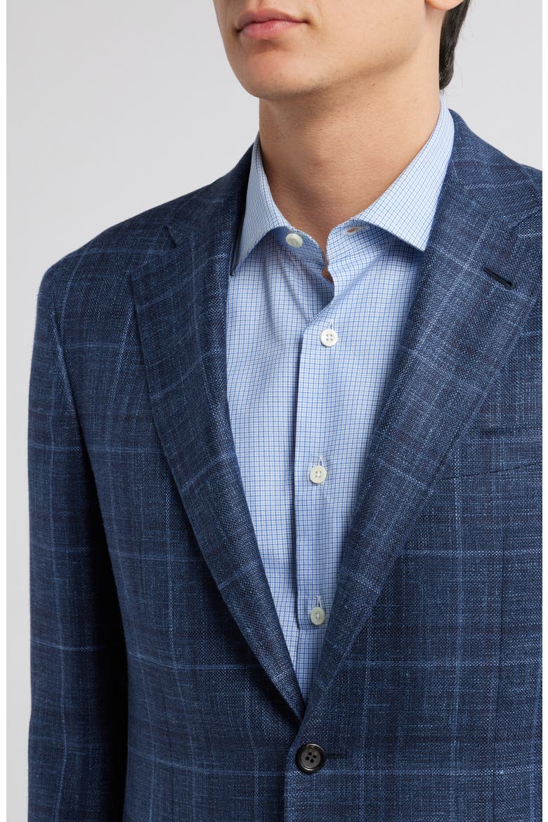 Kei Trim Fit Plaid Wool, Silk & Linen Sport Coat, Alternate, color, BLUE