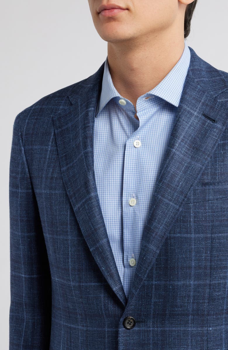 Canali Kei Trim Fit Plaid Wool, Silk & Linen Sport Coat, Alternate, color, Blue