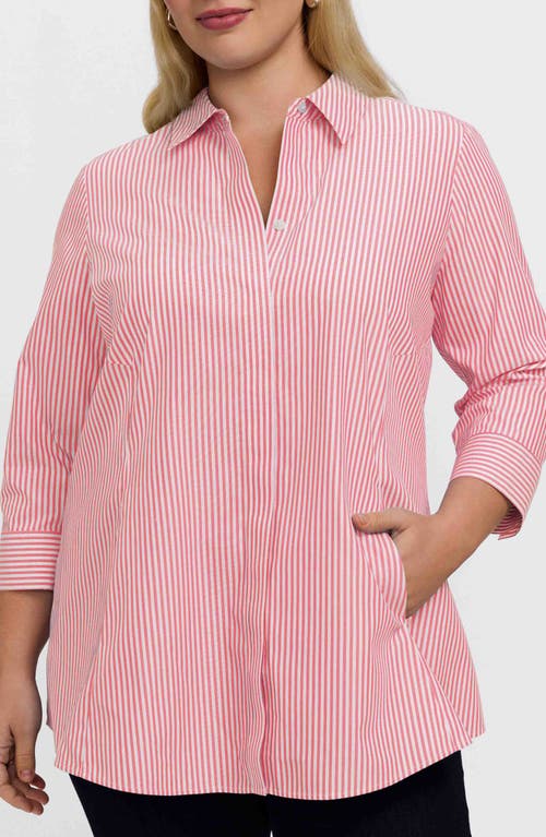 Foxcroft Cici Stripe Cotton Tunic Blouse In Pink