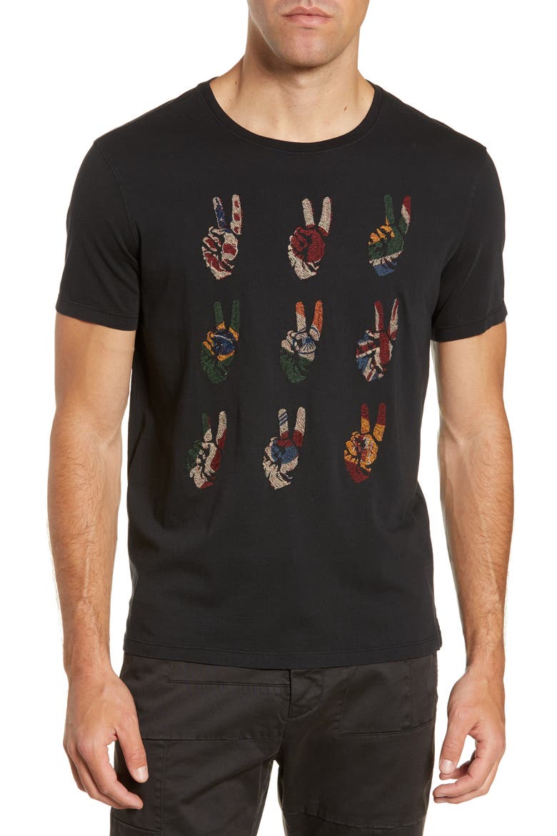 Star USA Peace Hand Embroidered T-Shirt, Main, color, BLACK