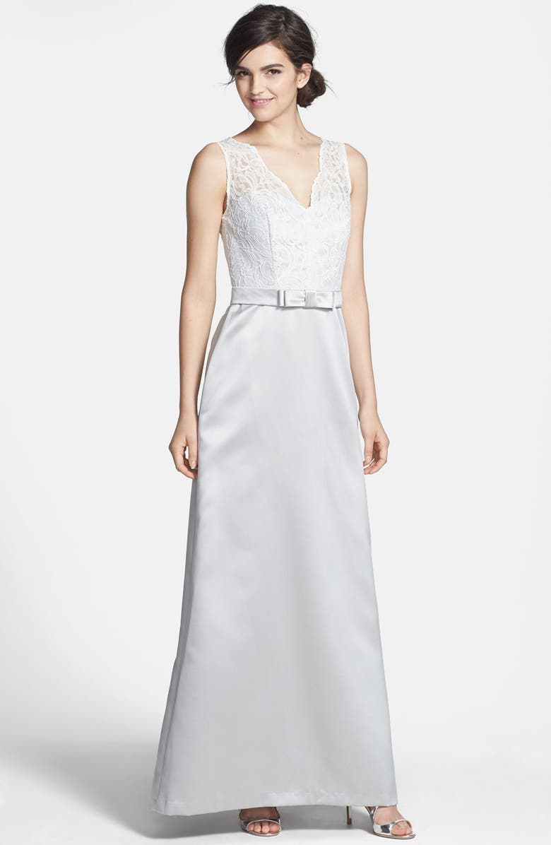 After Six Sleeveless Lace & Matte Satin Dress, Main, color,