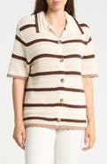 1.STATE Mesh Stripe Button-Up Sweater Top